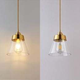 Nordic Retro Wisząca Lampa Szklany Klosz Oświetlenie Domu Mosiężny Uchwyt Lampy Światło