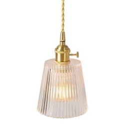Mosiężny żebrowany szklany klosz do lampy wiszącej w kształcie stożka z przełącznikiem obrotowym