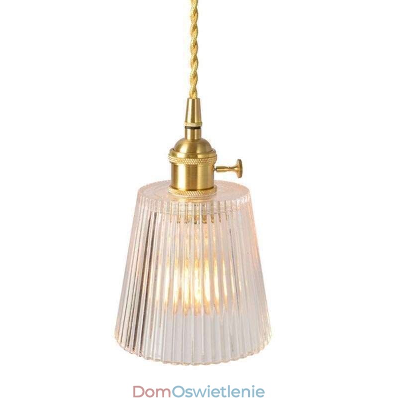 Mosiężny żebrowany szklany klosz do lampy wiszącej w kształcie stożka z przełącznikiem obrotowym