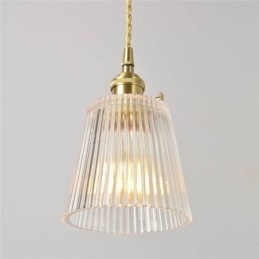 Mosiężny żebrowany szklany klosz do lampy wiszącej w kształcie stożka z przełącznikiem obrotowym