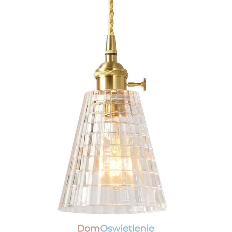 Kwadratowa przezroczysta żebrowana lampa wisząca ze szkła mosiężnego z przełącznikiem obrotowym