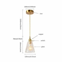 Kwadratowa przezroczysta żebrowana lampa wisząca ze szkła mosiężnego z przełącznikiem obrotowym