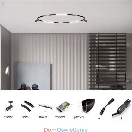 Okrągły system oświetlenia szynowego Magnetyczna oprawa oświetleniowa do wpuszczania szynowego 120 cm Okrągły system oświetlenia szynowego Magnetyczna oprawa oświetleniowa do wpuszczania szynowego 120 cm