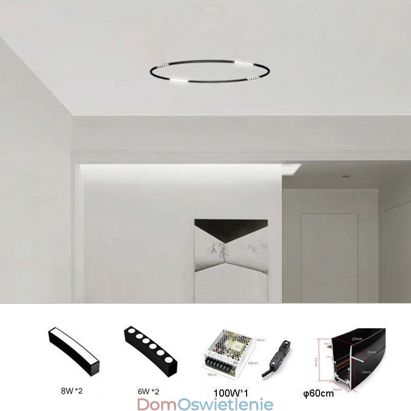 Okrągły reflektor szynowy magnetyczny wpuszczany dekoracyjny 60 cm