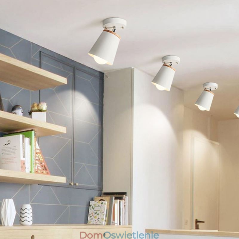 Nordic Iron Spotlight Drewniana prosta lampa sufitowa (pojedyncze światło)