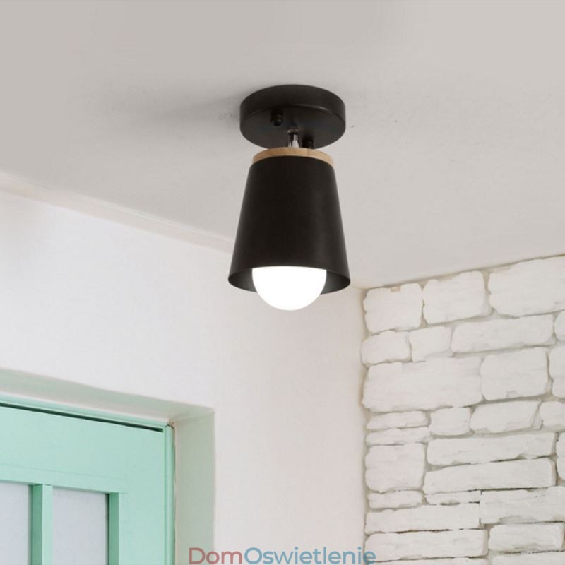 Nordic Iron Spotlight Drewniana prosta lampa sufitowa (pojedyncze światło)