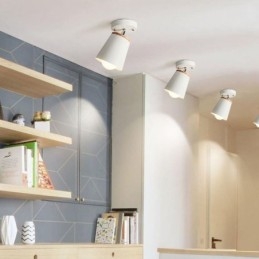 Nordic Iron Spotlight Drewniana prosta lampa sufitowa (pojedyncze światło)