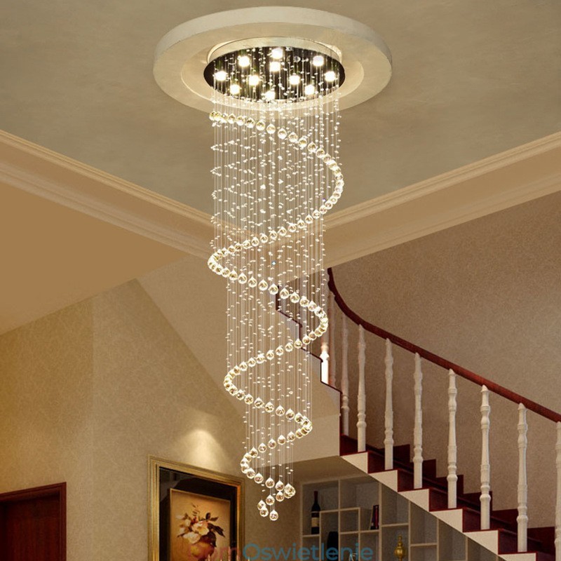 Spiral Modern K9 Kryształowa lampa sufitowa wisząca do wnętrz Żyrandol Oświetlenie schodów Wysoki sufit