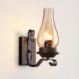 Retro Rustykalna nordycka szklana lampa ścienna do sypialni, kinkiet ścienny, vintage industrialne oprawy ścienne