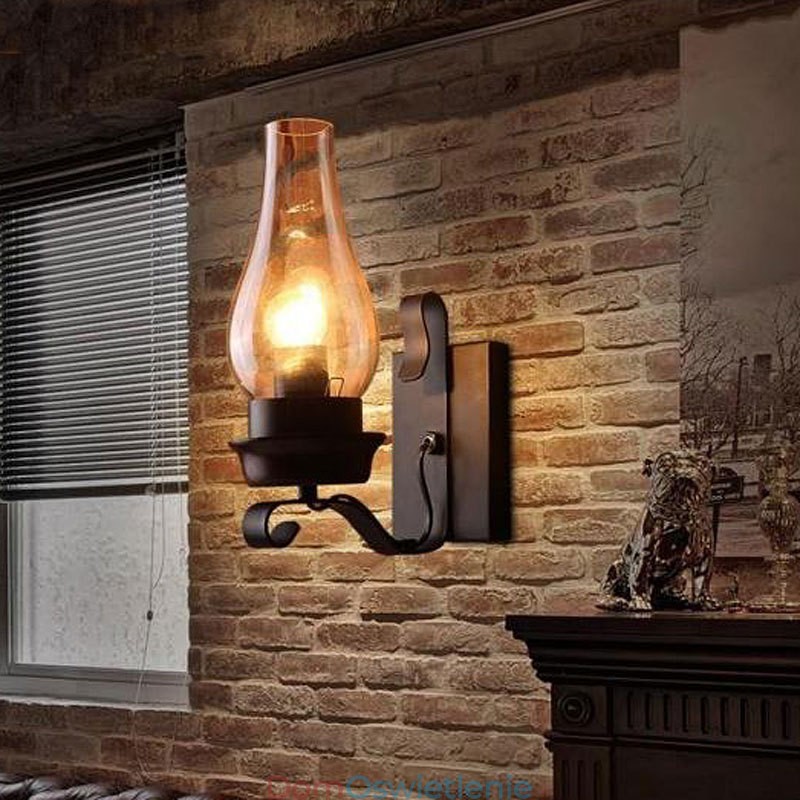 Retro Rustykalna nordycka szklana lampa ścienna do sypialni, kinkiet ścienny, vintage industrialne oprawy ścienne