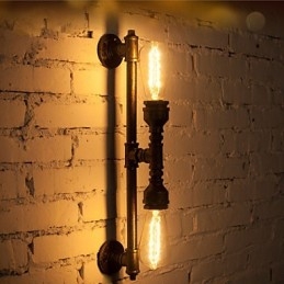 Wroguht Żelazna rura wodna Kinkiet Vintage Oświetlenie przejścia Loft Żelazna lampa ścienna Edison Żarówka FJ DB2 046A0