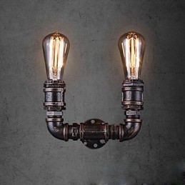 2 światła Vintage Metalowa rura wodna kinkiet z żarówką Edisona