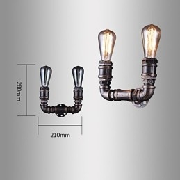 2 światła Vintage Metalowa rura wodna kinkiet z żarówką Edisona