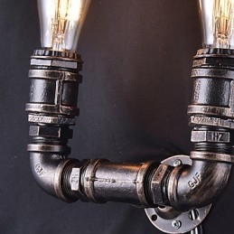 2 światła Vintage Metalowa rura wodna kinkiet z żarówką Edisona