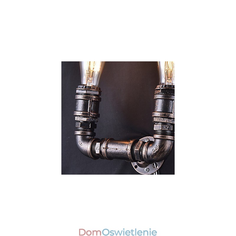 2 światła Vintage Metalowa rura wodna kinkiet z żarówką Edisona