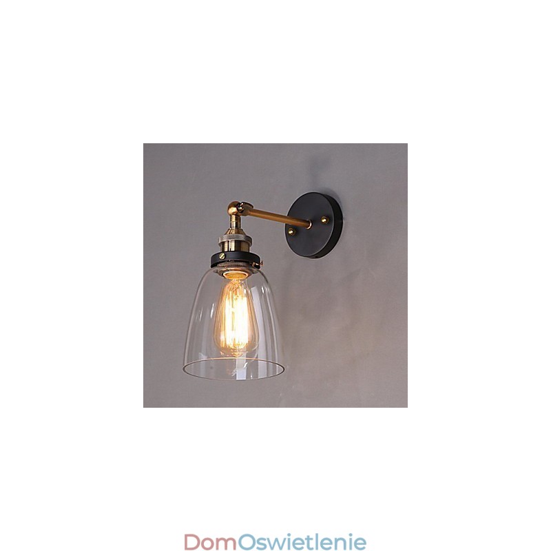 Kinkiet ścienny Industrial Edison Simplicity Glass z metalową podstawą, jadalnią, gabinetem, biurem, korytarzem, oświetleniem ściennym