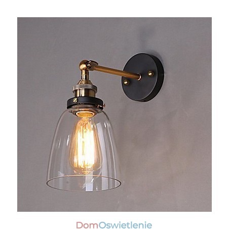Kinkiet ścienny Industrial Edison Simplicity Glass z metalową podstawą, jadalnią, gabinetem, biurem, korytarzem, oświetleniem ściennym Kinkiet ścienny Industrial Edison Simplicity Glass z metalową podstawą, jadalnią, gabinetem, biurem, korytarzem, oświetleniem ściennym