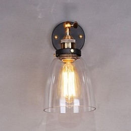 Kinkiet ścienny Industrial Edison Simplicity Glass z metalową podstawą, jadalnią, gabinetem, biurem, korytarzem, oświetleniem ściennym