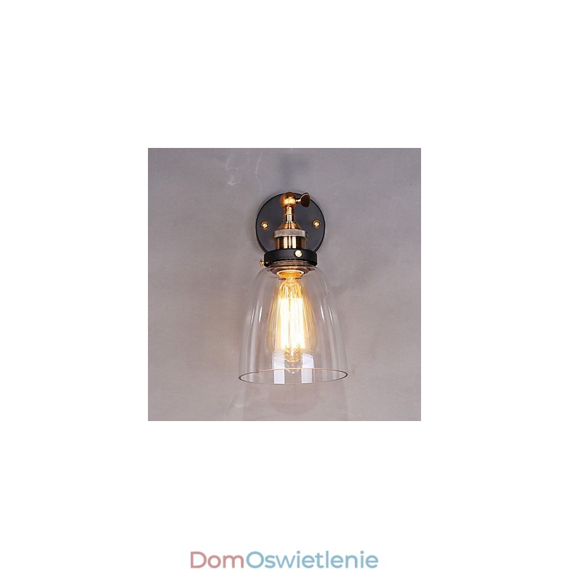 Kinkiet ścienny Industrial Edison Simplicity Glass z metalową podstawą, jadalnią, gabinetem, biurem, korytarzem, oświetleniem ściennym