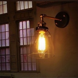 Kinkiet ścienny Industrial Edison Simplicity Glass z metalową podstawą, jadalnią, gabinetem, biurem, korytarzem, oświetleniem ściennym