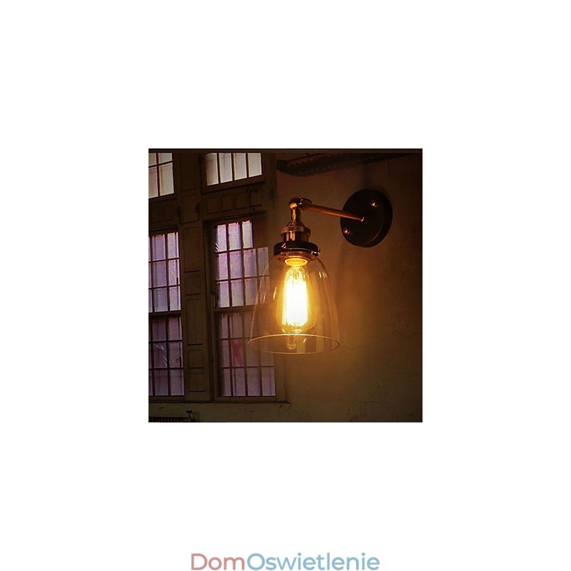 Kinkiet ścienny Industrial Edison Simplicity Glass z metalową podstawą, jadalnią, gabinetem, biurem, korytarzem, oświetleniem ściennym
