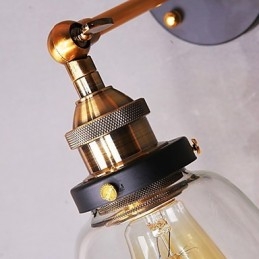 Kinkiet ścienny Industrial Edison Simplicity Glass z metalową podstawą, jadalnią, gabinetem, biurem, korytarzem, oświetleniem ściennym