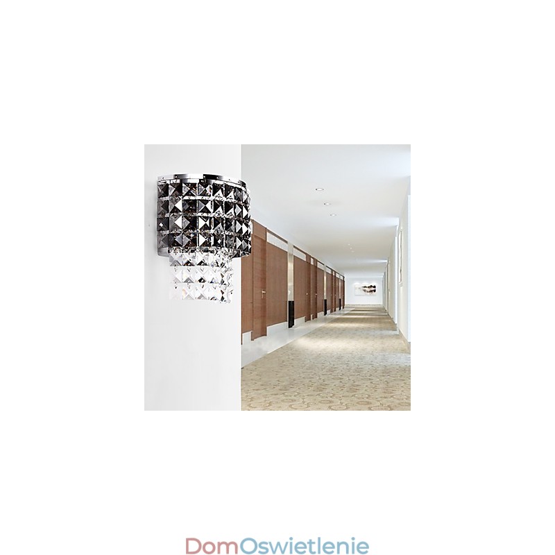 Nowoczesna lampa ścienna z kloszem z tkaniny, metalowa płyta, kryształowy styl dekoracyjny