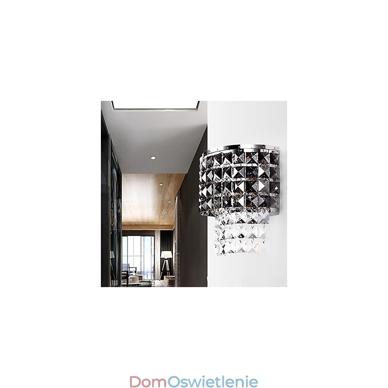 Nowoczesna lampa ścienna z kloszem z tkaniny, metalowa płyta, kryształowy styl dekoracyjny
