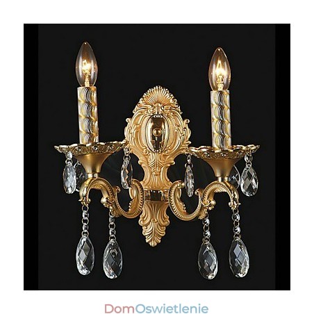Złota kryształowa lampa ścienna z 2 światłami