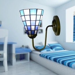 15CM Współczesna i kontraktowa lampa witrażowa, lampa ścienna Inn, niebieskie i białe kwadraty, światła