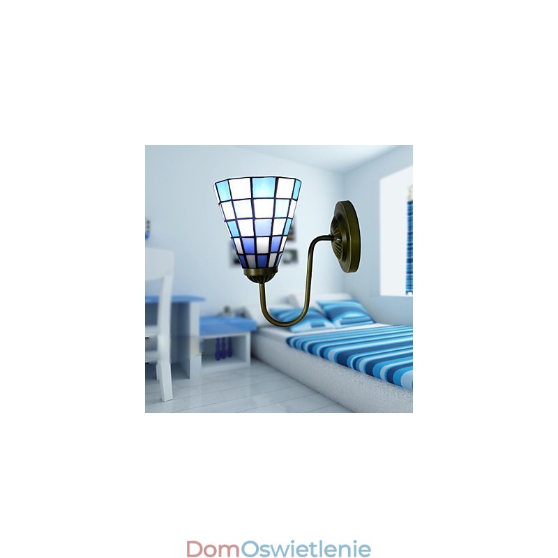 15CM Współczesna i kontraktowa lampa witrażowa, lampa ścienna Inn, niebieskie i białe kwadraty, światła
