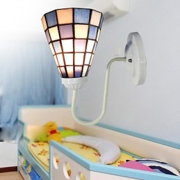 15CM Współczesna i kontraktowa lampa witrażowa, lampa ścienna Inn, niebieskie i białe kwadraty, światła