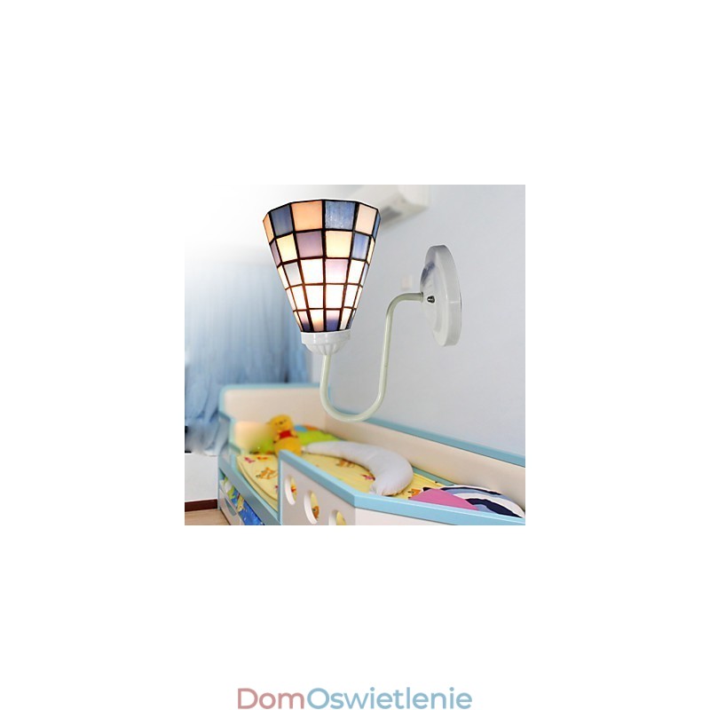 15CM Współczesna i kontraktowa lampa witrażowa, lampa ścienna Inn, niebieskie i białe kwadraty, światła