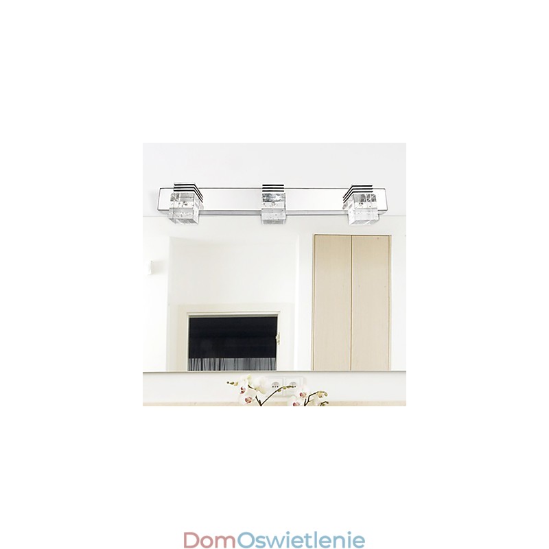 Nowoczesna lampa ścienna z kloszem szklanym w kształcie sześcianu i lustrzanym przodem