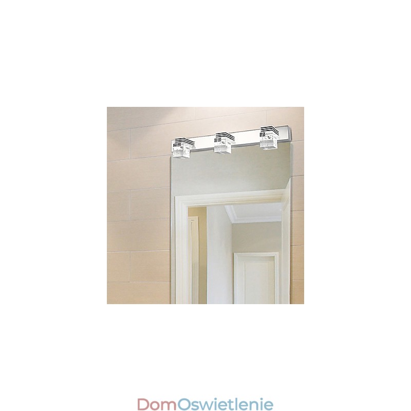 Nowoczesna lampa ścienna z kloszem szklanym w kształcie sześcianu i lustrzanym przodem