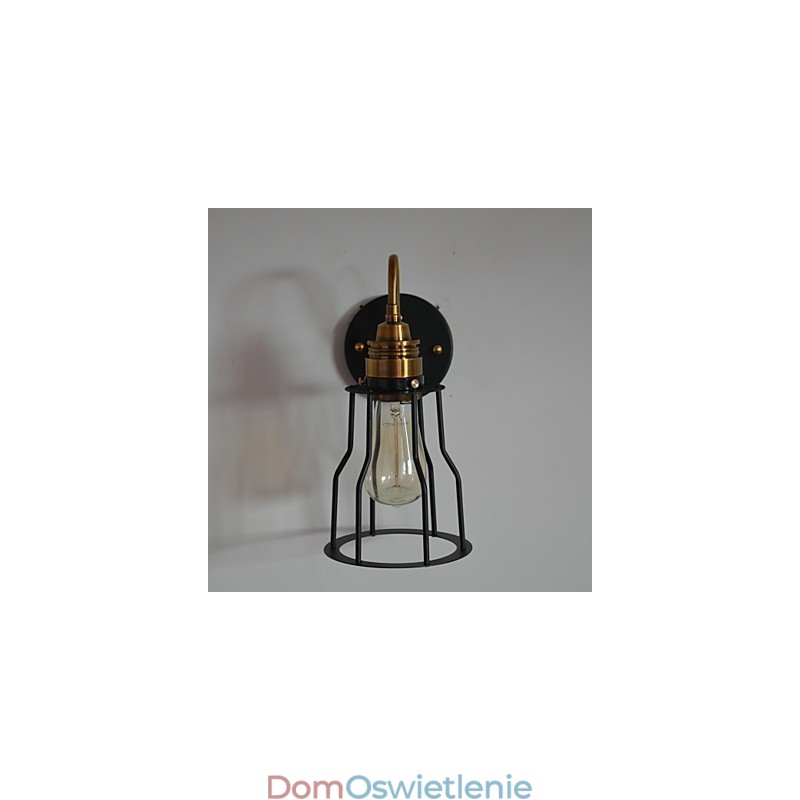 Minimalistyczna artystyczna lampa ścienna z czarnym metalowym kloszem szkieletowym