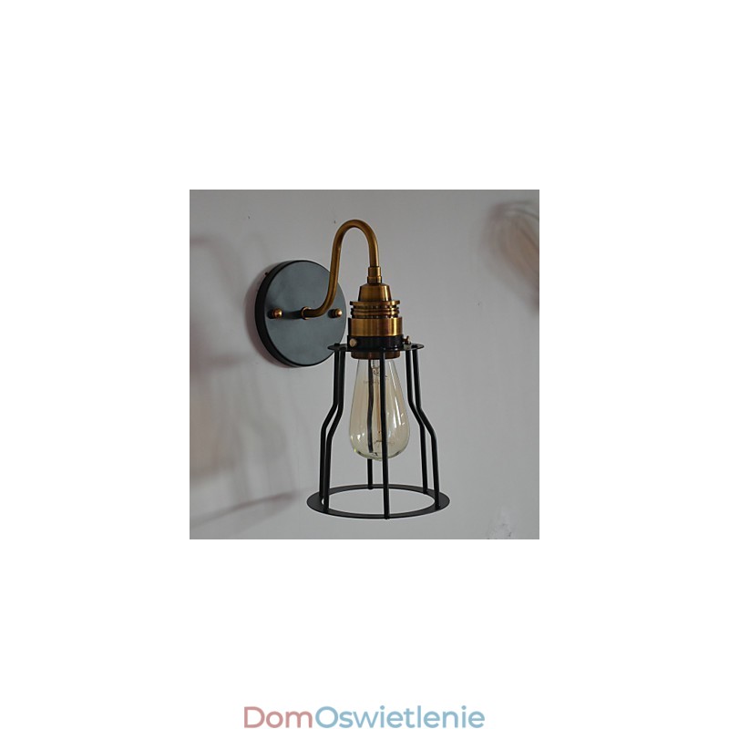 Minimalistyczna artystyczna lampa ścienna z czarnym metalowym kloszem szkieletowym