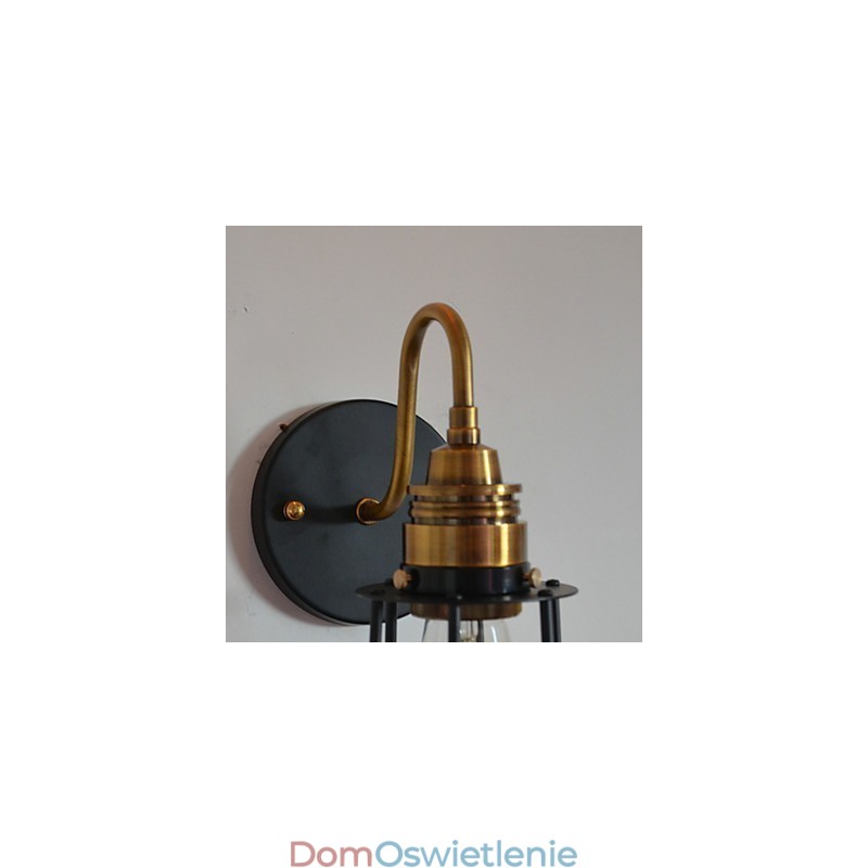 Minimalistyczna artystyczna lampa ścienna z czarnym metalowym kloszem szkieletowym