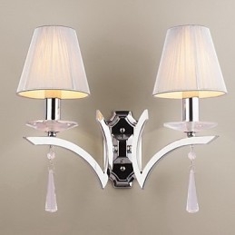 Elegancka lampa ścienna z 2 światłami, zdobiona kryształowymi kroplami