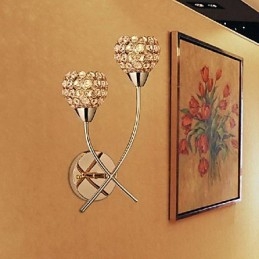 Kryształowa złota lampa ścienna w 2 światłach
