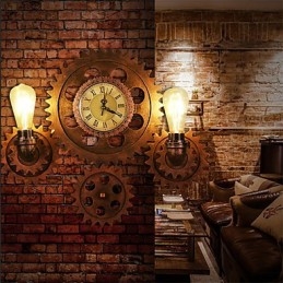Lampy ścienne w stylu vintage industrialnym z drewna w kształcie koła zębatego, kreatywne, obrotowe, oświetlenie do restauracji, kawiarni, baru, dekoracji
