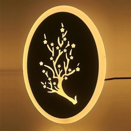Śliwkowa rzeźbiona akrylowa lampa ścienna okrągła lampka nocna do korytarza ciepła biel AC220V