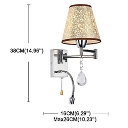 Kinkiet do sypialni Lampa do czytania Lampa z tkaniny Nowoczesna współczesna rustykalna chromowana cecha dla kryształowego ramienia obrotowego
