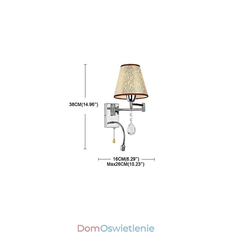Kinkiet do sypialni Lampa do czytania Lampa z tkaniny Nowoczesna współczesna rustykalna chromowana cecha dla kryształowego ramienia obrotowego
