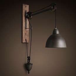 Amerykańska lampa ścienna w stylu rustykalnym, retro, kreatywna, drewniana lampa ścienna z kołem pasowym