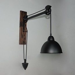 Amerykańska lampa ścienna w stylu rustykalnym, retro, kreatywna, drewniana lampa ścienna z kołem pasowym