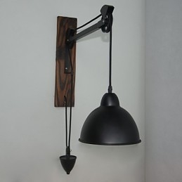 Amerykańska lampa ścienna w stylu rustykalnym, retro, kreatywna, drewniana lampa ścienna z kołem pasowym