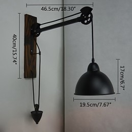 Amerykańska lampa ścienna w stylu rustykalnym, retro, kreatywna, drewniana lampa ścienna z kołem pasowym