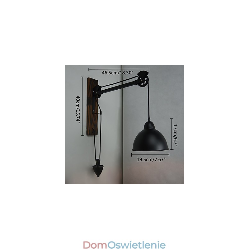 Amerykańska lampa ścienna w stylu rustykalnym, retro, kreatywna, drewniana lampa ścienna z kołem pasowym