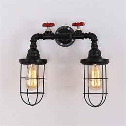 2 Heads Retro Industrial Pipe Wall Lights Simple Loft Black Birdcage Metalowa jadalnia kuchnia bar kawiarnia dekoracja oświetlenie